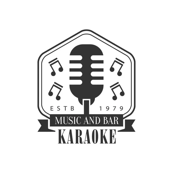 Old-Fashioned Stage Microphone In Frame Karaoke Premium Quality Bar Club Monochrome Promotion Retro Sign Vector Design Template — Stock Vector