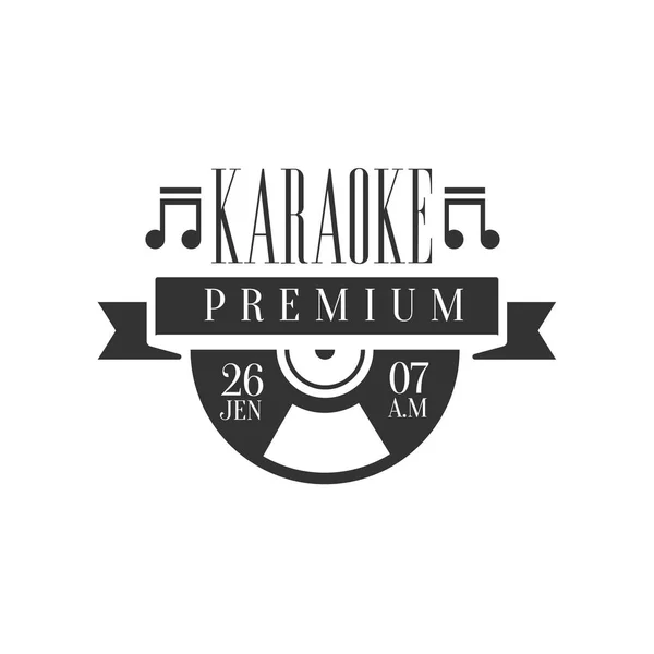 Ribbon And Vinyl Record Karaoke Premium Quality Bar Club Monochrome Promotion Retro Sign Vector Design Template — Stock Vector