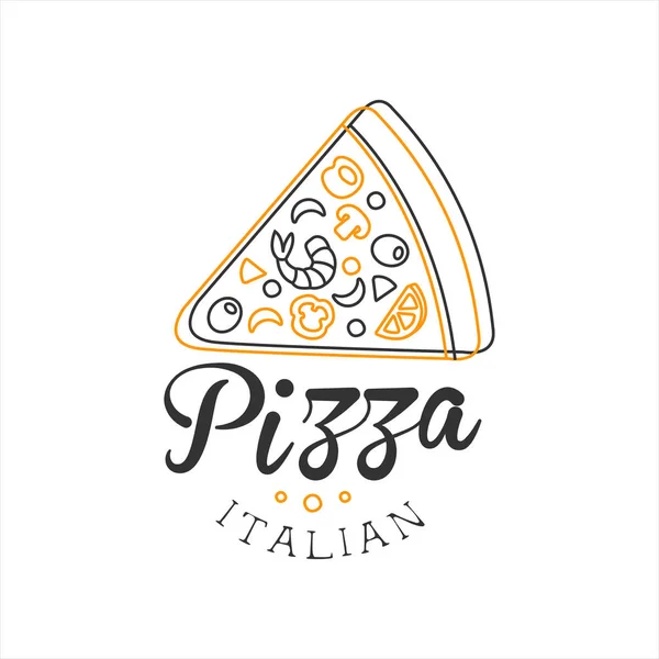 Piece Of Pizza Premium Quality Italian Pizza Fast Food Street Cafe Menu Promotion Sign In Simple Hand Drawn Design Vector Illustration — Stock Vector