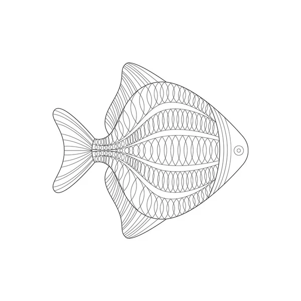 Aquário Peixe Mar Subaquático Natureza Adulto Preto E Branco Zentangle Colorir Livro Ilustração — Vetor de Stock
