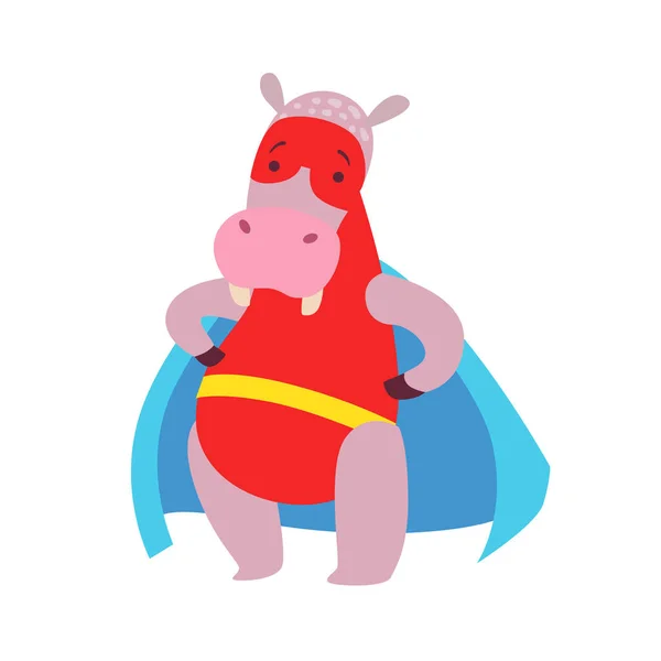 Hippo Animal habillé en super-héros avec un personnage de Vigilante masqué Cape Comic — Image vectorielle