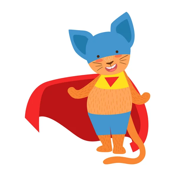 Kat dier verkleed als superheld met A Cape Comic gemaskeerd Vigilante karakter — Stockvector