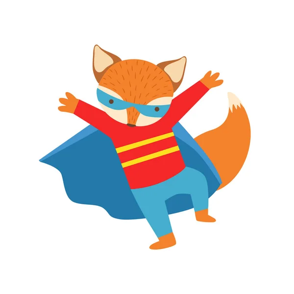 Fox Animal vestido de superhéroe con un personaje de vigilante enmascarado de Cape Comic — Vector de stock