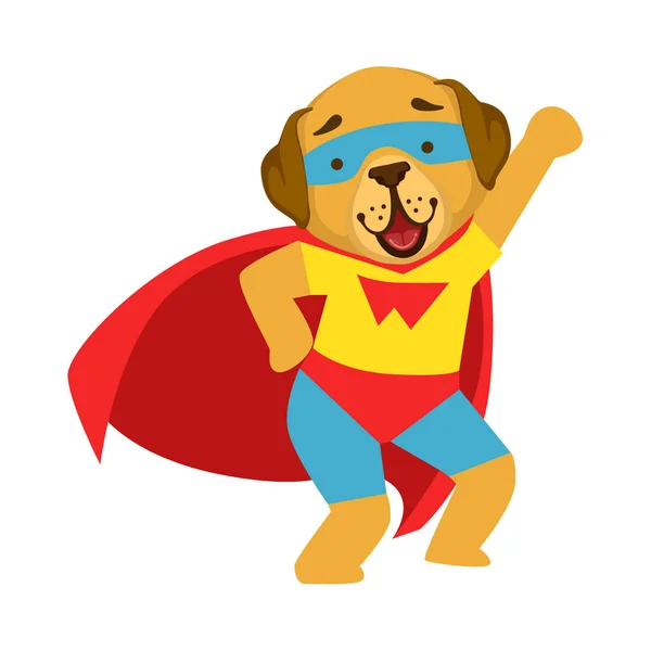 Chien animal habillé en super-héros avec un personnage de Vigilante masqué Cape Comic — Image vectorielle