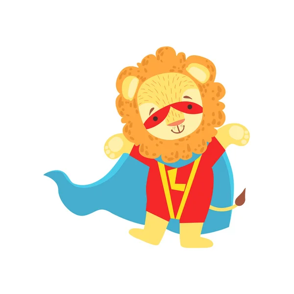 Lion dier verkleed als superheld met A Cape Comic gemaskeerd Vigilante karakter — Stockvector