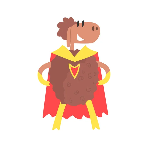 Sheep Smiling Animal Dressed As Superhero With A Cape Comic Masked Vigilante Geometric Character — Stock Vector