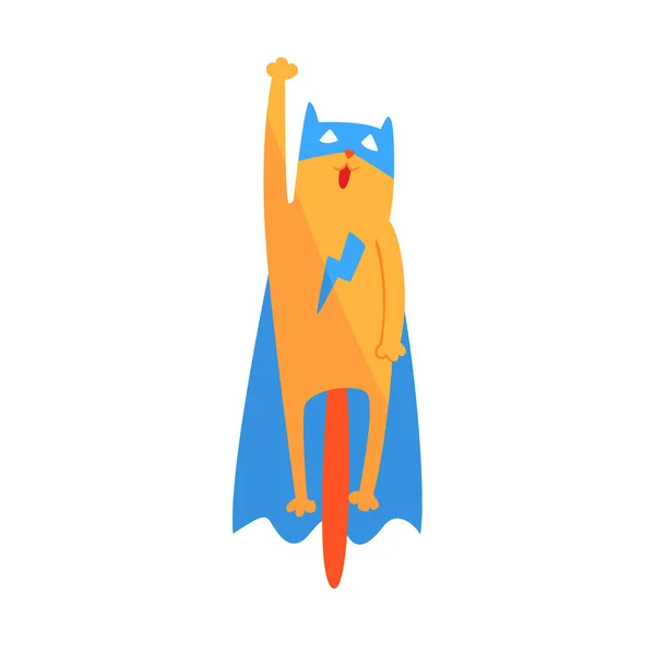 Cat Flying Animal Dressed As Superhero With A Cape Comic Masked Vigilante Geometric Character — Stock Vector