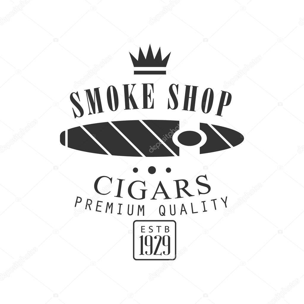 Cigar Smoke Shop Premium Quality Smoking Club Monochrome Stamp For A Place To Smoke Vector Design Template. Black And White Illustration With Smoking Related Objects Silhouettes With Text.