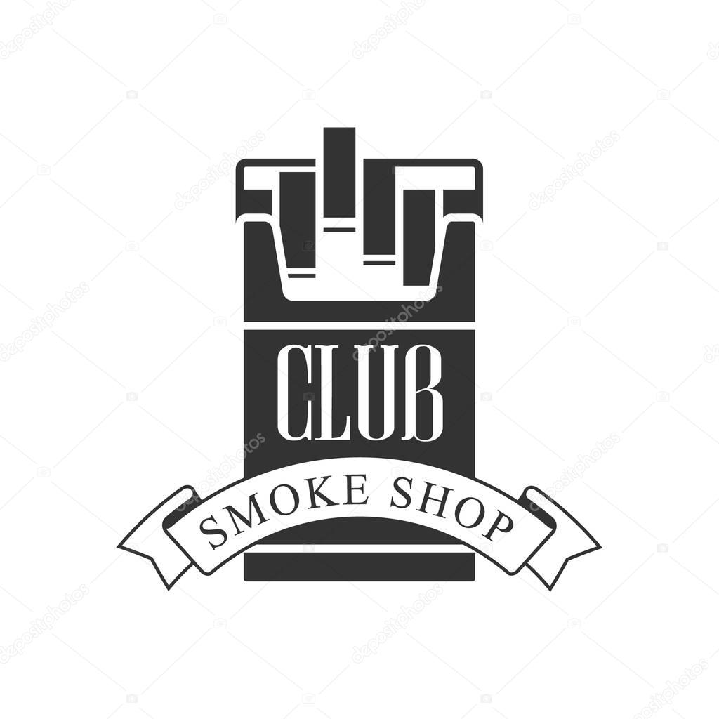 Cigarette Smoke Shop Premium Quality Smoking Club Monochrome Stamp For A Place To Smoke Vector Design Template. Black And White Illustration With Smoking Related Objects Silhouettes With Text.