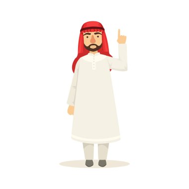 Geleneksel Thwab giysi ve önemli şeyler söyleyerek mali iş alanında çalışan giyen Headdress Kufiya Arap Müslüman işadamı giymiş