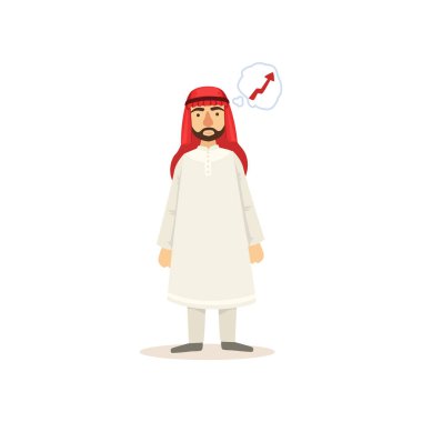 Geleneksel Thwab giysi ve büyüme düşünme mali iş alanında çalışan giyen Headdress Kufiya Arap Müslüman işadamı giymiş