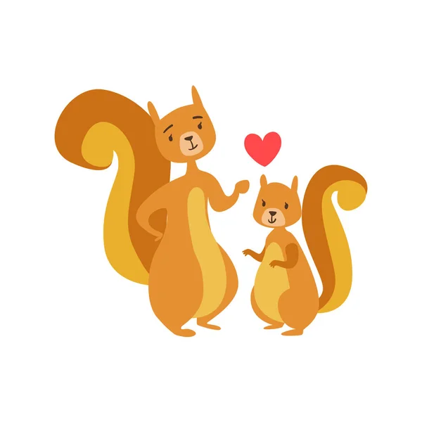 Eichhörnchen Papa tierischer Elternteil und sein Baby Kalb Elternschaft Themen bunte Illustration mit Zeichentrickfiguren Fauna — Stockvektor
