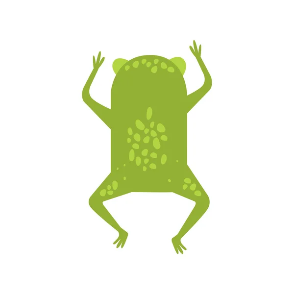 Rana huyendo dando la espalda plana de dibujos animados verde amistoso reptil animal dibujo de carácter — Vector de stock
