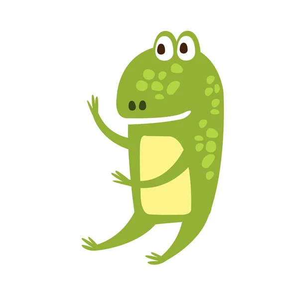 Rana Sentado Como Humano Plano Dibujos Animados Verde Amistoso Reptil Animal Carácter Dibujo — Vector de stock