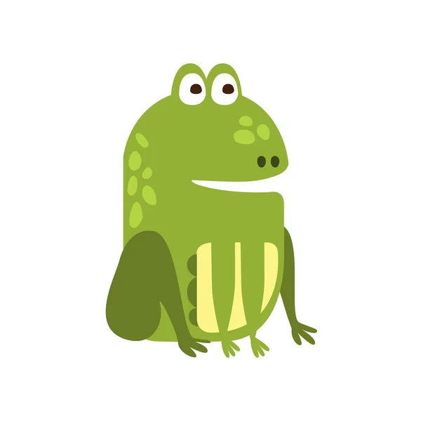 Frog Sitting Properly Flat Cartoon Green Friendly Reptile Animal Character Drawing — Stock Vector