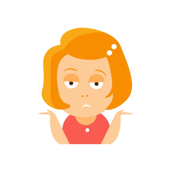 Kleine rode hoofd meisje In de rode jurk overstuur platte Cartoon karakter portret Emoji Vector Illustratie — Stockvector