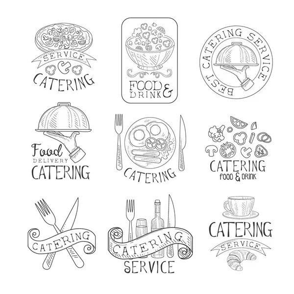 最好的质量，餐饮服务组手绘黑色和白色标志设计模板与书法文字 — 图库矢量图片