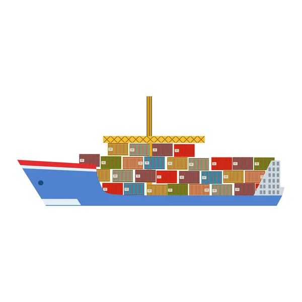 Delivery Service Company Large Cargo Ship Delivering Shipment Overseas View From The Side — Stock Vector