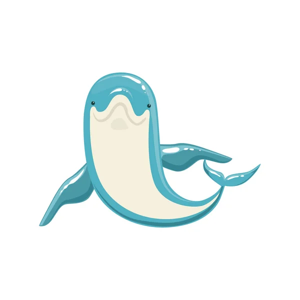 Blue Bottlenose Dolphin Posant Et Souriant Pour Spectacle De Divertissement, Dessin Réaliste De Vecteur De Mammifère Aquatique — Image vectorielle
