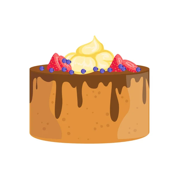 Gâteau éponge avec chocolat et baies décoré grand dessert spécial de partie d'occasion pour le mariage ou la célébration d'anniversaire — Image vectorielle