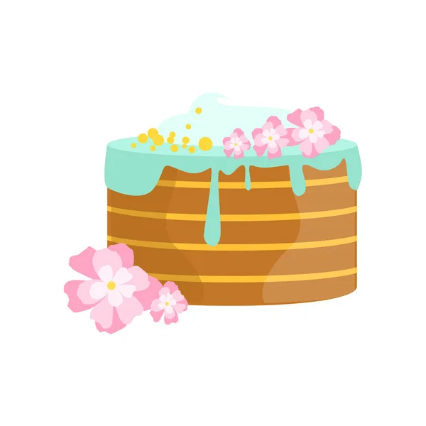 Gâteau en couches avec glaçage bleu décoré grand dessert spécial de partie d'occasion pour le mariage ou la célébration d'anniversaire — Image vectorielle