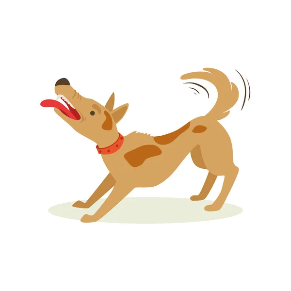 Bristling Up Angry Brown Pet Dog , Animal Emotion Cartoon Illustration — Stock Vector