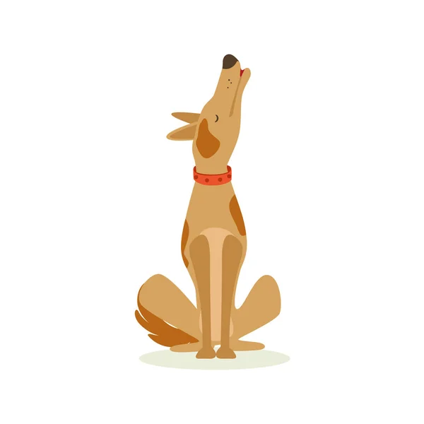 Lonely Brown Pet Dog Howling, Animal Emotion Cartoon Illustration — Stock Vector