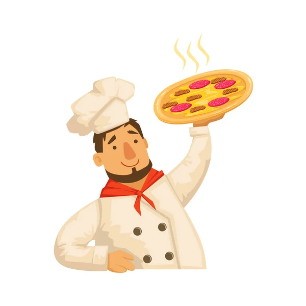 シェフの持株のピザ、イタリア料理レストランの一部テイクアウト配信サービス イラスト集 — ストックベクタ