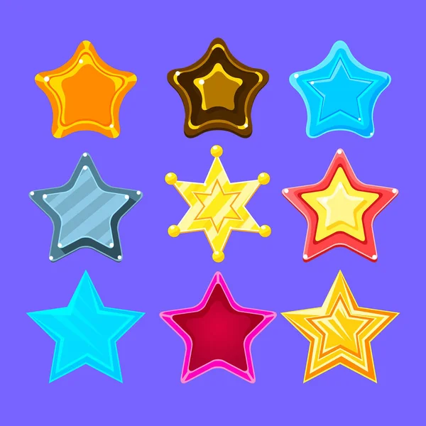 Femgradig färgglada tecknad Star Collection för Flash Video spel belöningar, bonusar och klistermärken — Stock vektor