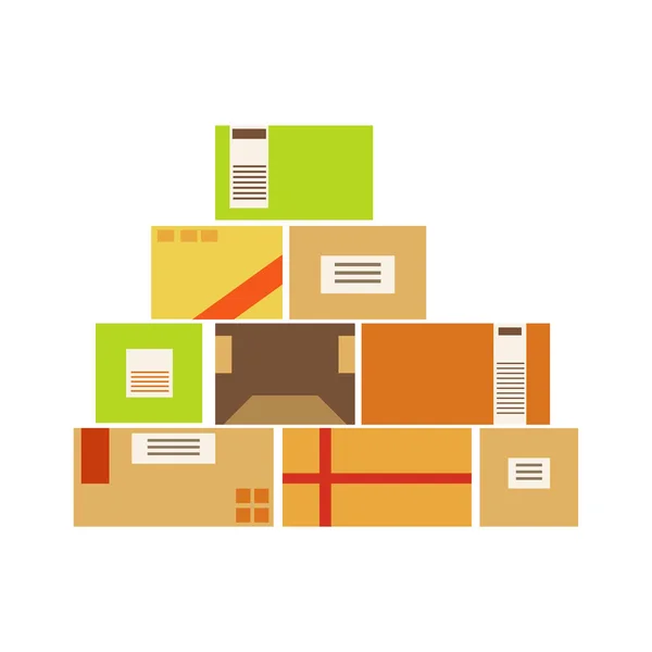 Paquetes de caja de papel apilados en el almacén almacenados para su posterior envío y entrega — Archivo Imágenes Vectoriales
