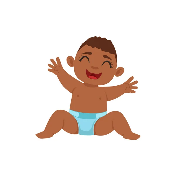 Ρυθμίστε ευτυχισμένος μαύρο αγόρι βρέφος σε πάνες κάθεται μέρος του καλλιέργεια στάδια με παιδιά σε διαφορετική ηλικία διάνυσμα — Διανυσματικό Αρχείο