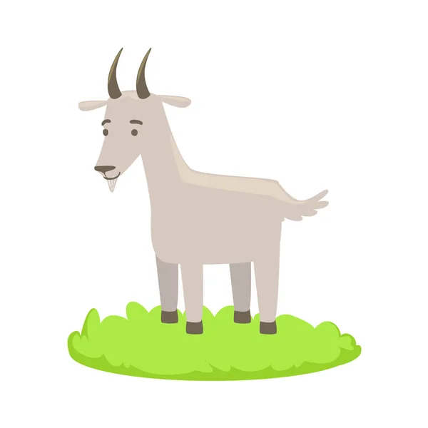 Keçi çiftlik hayvan karikatür çiftlik ilgili bir öğe yeşil çim yama üzerinde — Stok Vektör