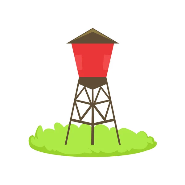 Red Water Barrel Cartoon Farm Elemento relacionado en parche de hierba verde — Vector de stock