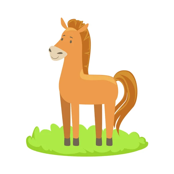 Granja de caballos Granja de dibujos animados de animales Elemento relacionado en parche de hierba verde — Vector de stock