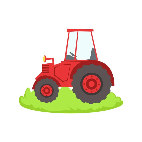 Red Farm Truck Cartoon Farm Related Element On Patch Of Green Grass — Stock Vector