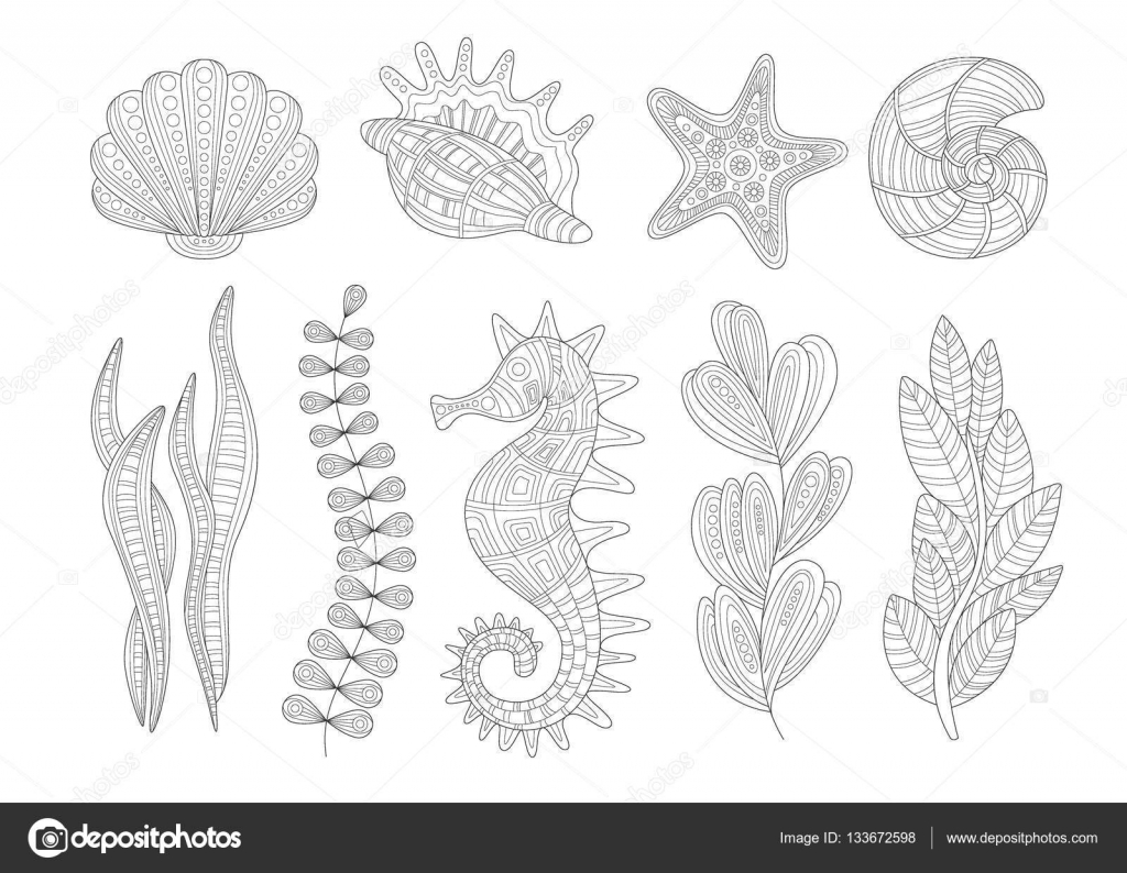 sous marine situé adulte Zentangle Illustration du livre Nature sous marine situé adulte Zentangle Illustration du livre colorier — Image vectorielle