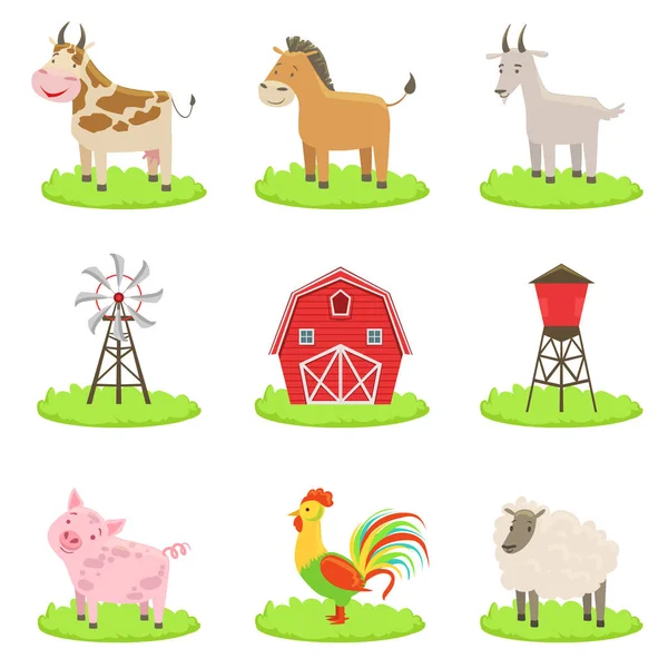 Farm tartozó állatok és tárgyak készlet — Stock Vector