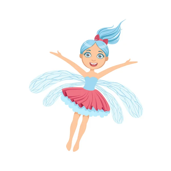 Fée mignonne avec des cheveux bleus personnage de bande dessinée Girly — Image vectorielle
