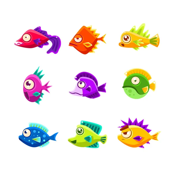 Dessin animé coloré Collection de poissons tropicaux — Image vectorielle