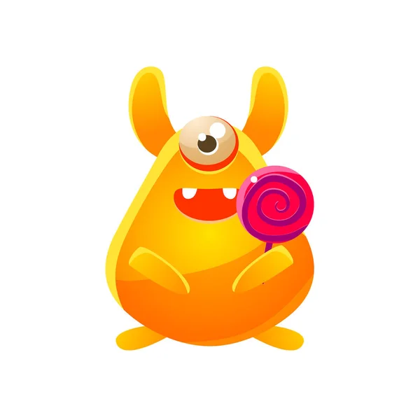 Yellow Toy Monster With Candy — Stock Vector