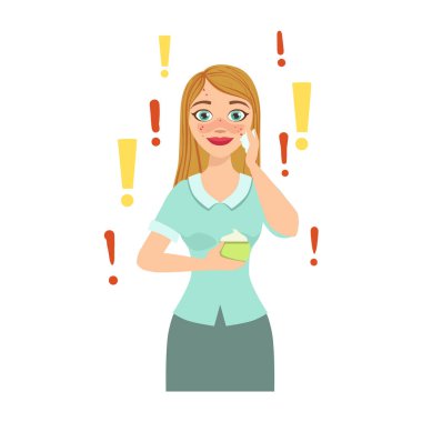 Sorunlu cilt dermatolojik sorunları için özel cilt bakım ürün uygulama ile kız