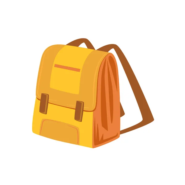 Gul och Beige skola ryggsäck objekt från bagage väska tecknad samling av tillbehör — Stock vektor