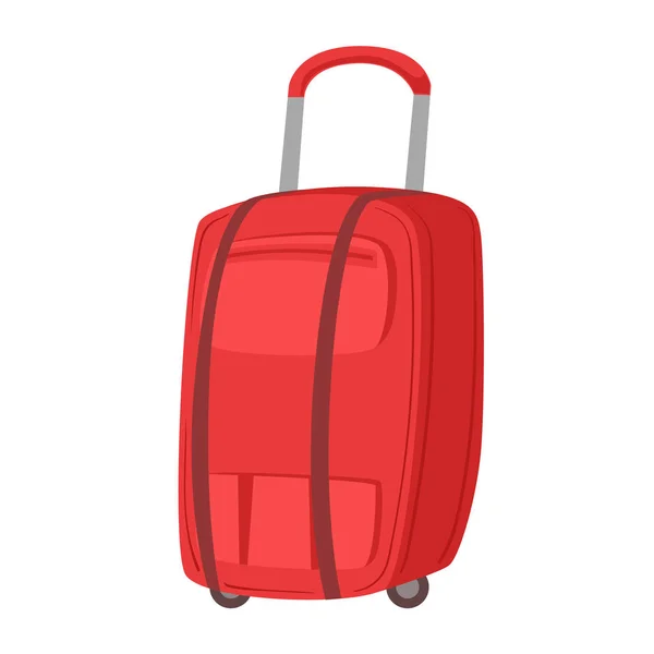 Stora röda resväska på hjul med teleskophandtag objekt från bagage väska tecknad samling av tillbehör — Stock vektor
