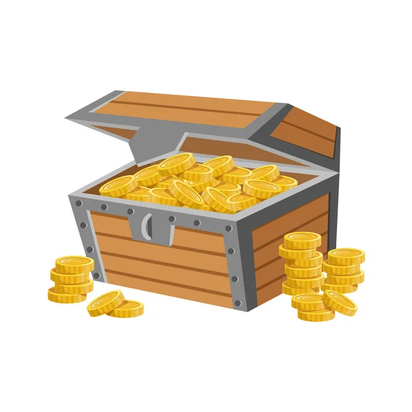 Ξύλινο μπαούλο γεμάτο χρυσά νομίσματα, κρυμμένο θησαυρό και πλούτη για ανταμοιβή σε Flash ήρθε παραλλαγή σχεδιασμού — Διανυσματικό Αρχείο