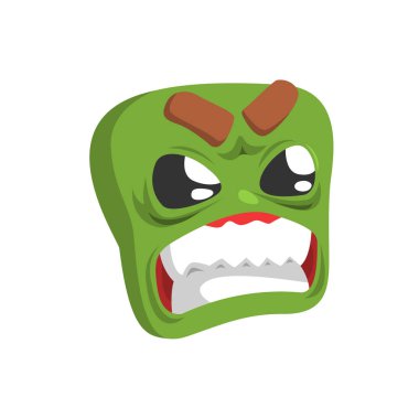 Kızgın yeşil Emoji karikatür kare komik duygusal yüz vektör renkli izole etiket