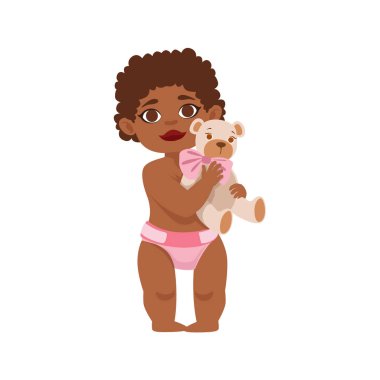 Oyuncak ayı içinde Dieaper, büyüyen aşamalarında farklı yaş vektör çocuklar parçası ile siyah yürümeye başlayan çocuk kız ayarla