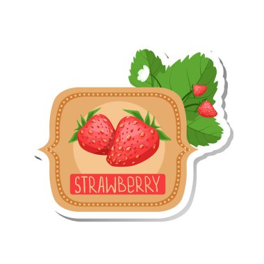 Çilek parlak renk reçel etiket etiket şablon kare çerçeve