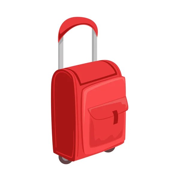 Pequeña maleta roja con bolsillos en las ruedas con manija telescópica Artículo de la colección de accesorios de la historieta del bolso del equipaje — Vector de stock