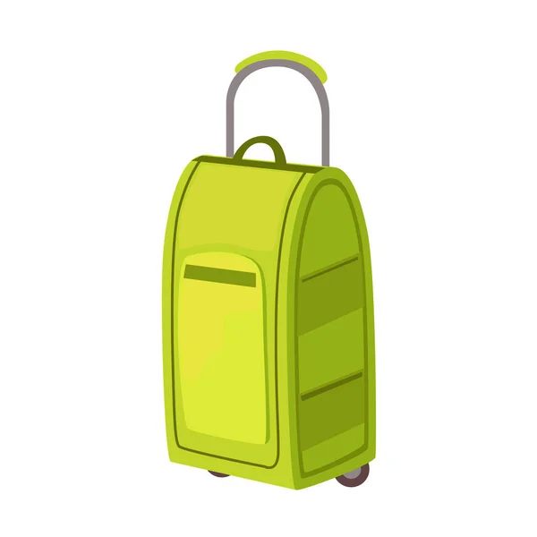 Grande valise verte sur roues avec poignée télescopique Article du sac à bagages Collection de dessins animés d'accessoires — Image vectorielle