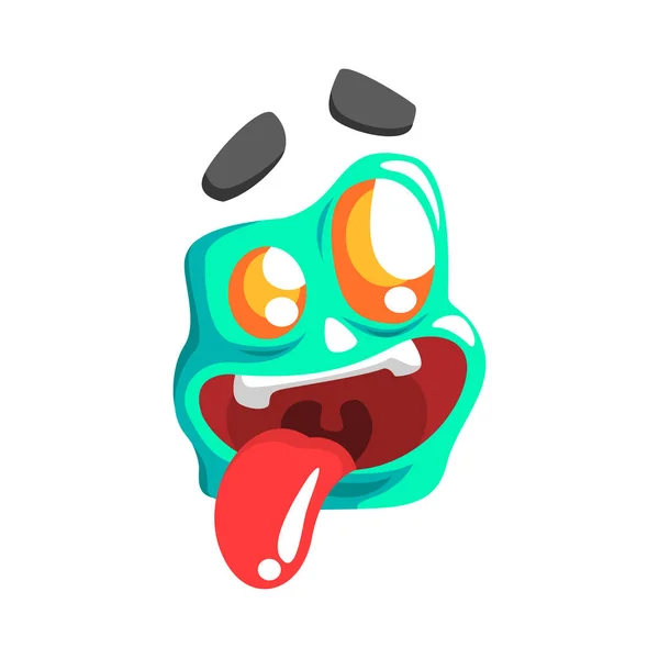 Silly blauwe Emoji Cartoon vierkante grappige emotionele gezicht Vector kleurrijke geïsoleerde Sticker — Stockvector